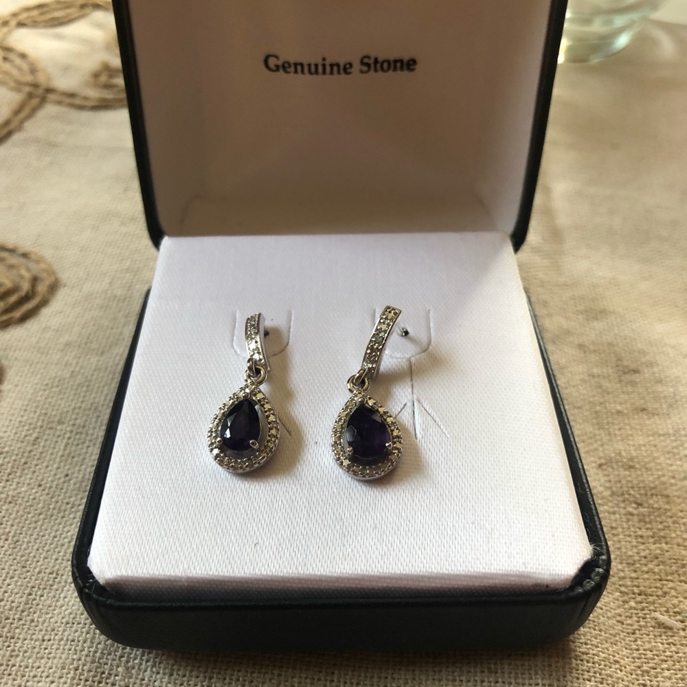 REAL amethyst tear drop earrings